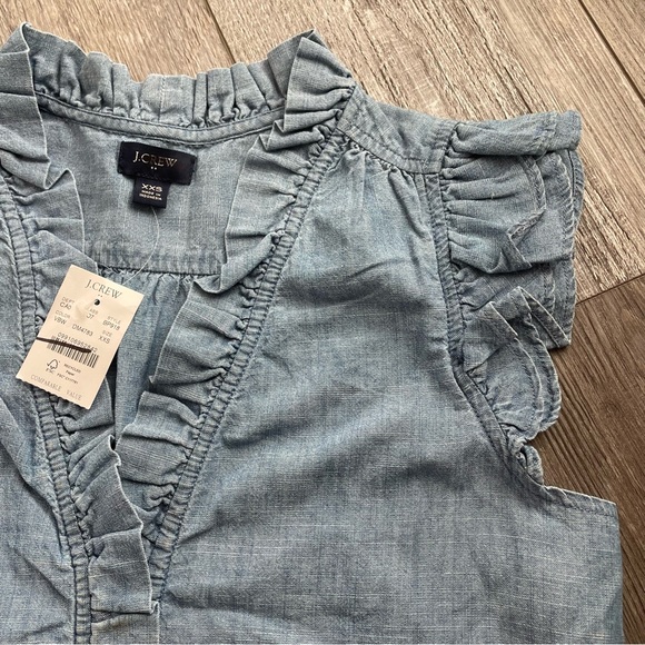 j.crew sleeveless ruffle top chambray summer 2023 XXS blue - Picture 5 of 7